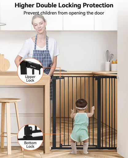 COMOMY 42" Extra Tall Baby Gate for Stairs Doorways, Fits Openings 29.5" to 40.6" Wide, Auto Close Sturdy Safety Dog Gate for House, Pressure Mounted Easy Walk Through Pet Gate with Door, White