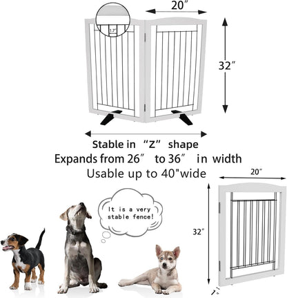 ZJSF Freestanding Dog Fence Indoor, Foldable Dog Gate for Doorways, Stairs or Hallways, Sturdy Wood Extra Wide Pet Gate with Support Feet for The House, White, 24 "Height-3 Panels