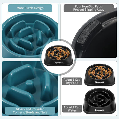 2 Pack Slow Feeder Dog Bowls for Healthy Eating, Non-Slip and Anti-Choking Design, Reduces Bloating & Overeating for Medium Dogs and Cats, Easy to Clean