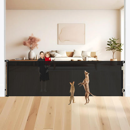 48" Tall X 135" Extra Wide Retractable Baby Gates for Large Openings, Extra Tall Dog Gates for Doorways Large Baby Gate Mesh Gate Cat Gate - Upgraded Height to Prevent Jumping Over, Black