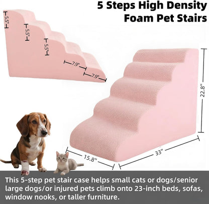 4 Step Pet Stairs Ramp for High Beds Sofas 18-24 Inch with Sturdy Non Slip Waterproof Pads, Machine Washable Cover Indoor Balanced Design for Cats Dogs Small Medium Large XL Pets Grey