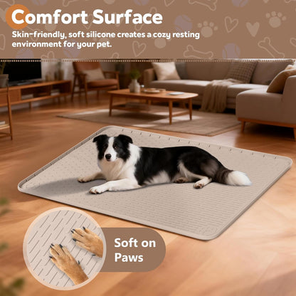 Silicone Dog Crate Mat, 50"x35" Under Dog Crate Kennel Pad with Raised Edge, Washable Dogs Bed Mat, Waterproof, Leakproof, Protect Floors (Green)