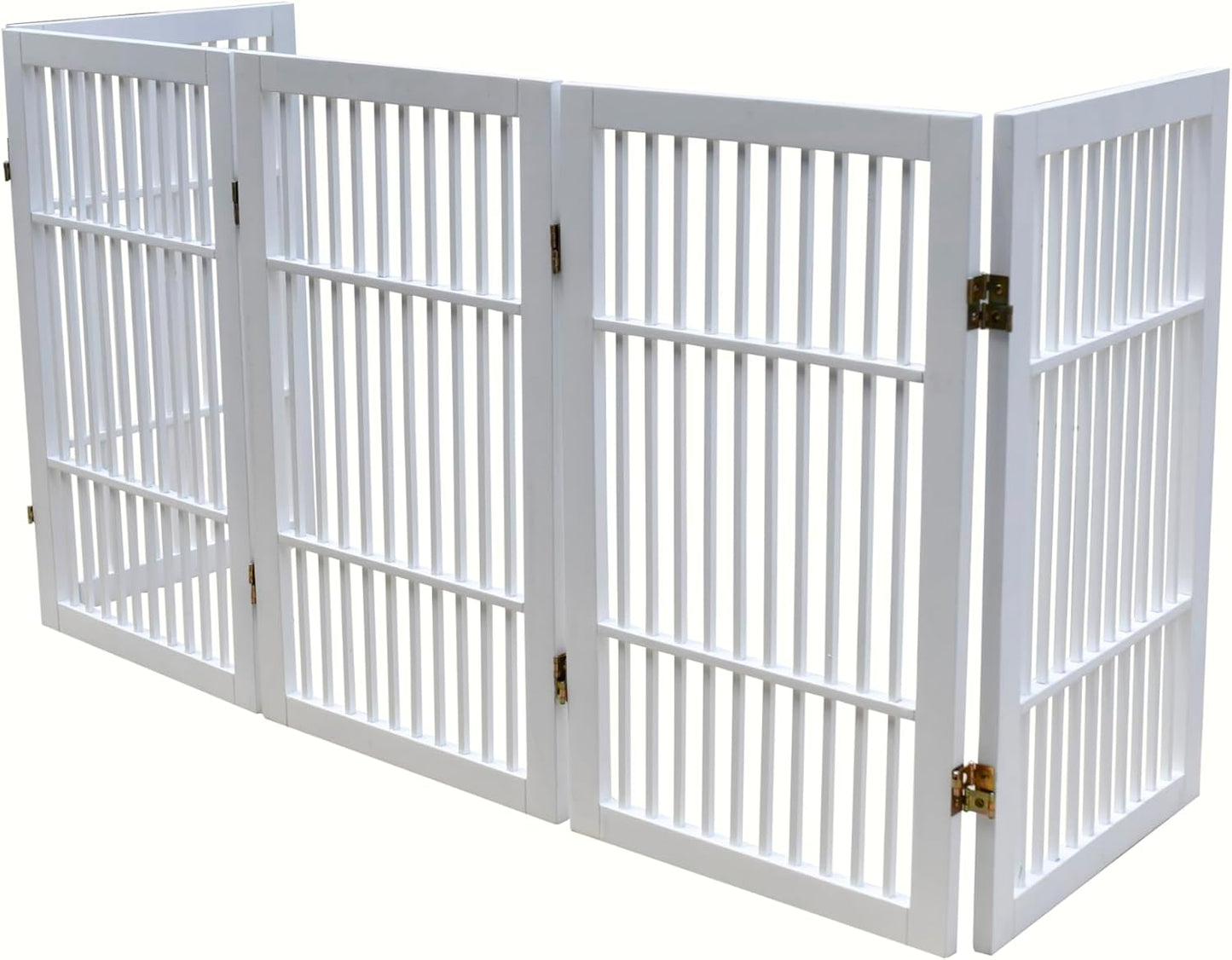 Urnporium Freestanding Wooden Dog Gate for Doorways – Foldable Acacia Wood Pet Gate, No Drill Portable Indoor/Outdoor Puppy Fence Barrier (White Pet Gate, 3 Panel 24" Tall)