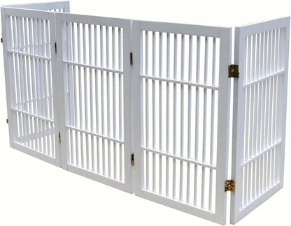 Urnporium Freestanding Wooden Dog Gate for Doorways – Foldable Acacia Wood Pet Gate, No Drill Portable Indoor/Outdoor Puppy Fence Barrier (White Pet Gate, 3 Panel 24" Tall)