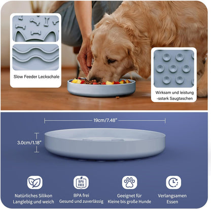 Slow Feeder Dog Bowl for Small Medium Dogs & Cats, 7.5 Inch Non Slip Slow Bowl with 37 Suction Cups, Anti-Choking Food Grade Silicone Slow Eating Bowl
