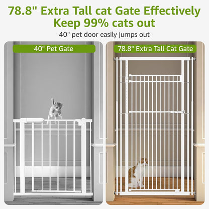 78.8" Extra Tall Pet Gate for Cat/Dog, 32.8-37.4" Wide Tall Cat Gate for Doorways/Hallways, NO Drilling Pressure Mounted Dog Gate for Stairs, Studio, Kitchen (Black)