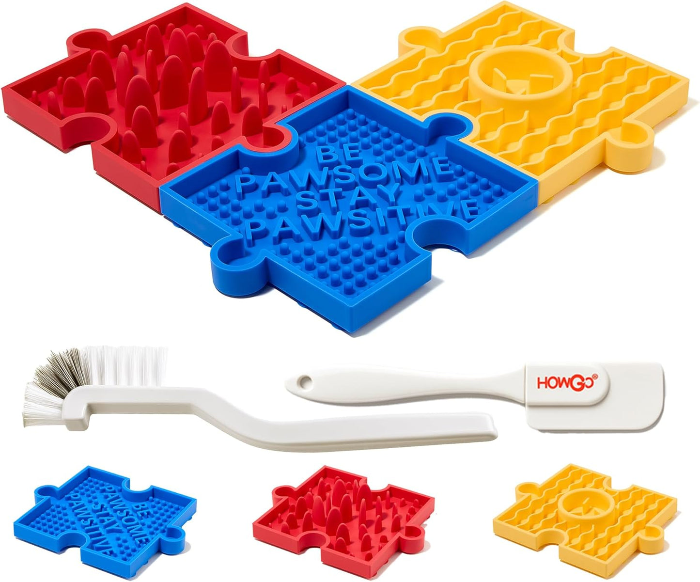 HowGo Puzzle Slow Feeder Lick Mat for Dogs, 38+ Suction Cups | Non-Slip Heavy Duty Maze Enrichment Bowl BPA-Free Silicone | Reduce Boredom Anxiety Free Combination (1PC, Red)