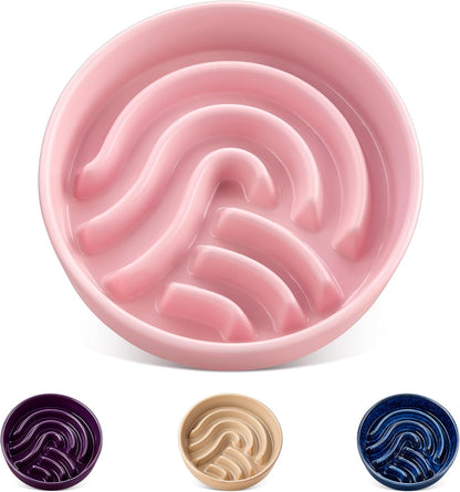 vancasso Slow Feeder Dog Bowl, 1.5 Cup Ceramic Slow Feeding Food Dish for Small and Medium Breed, Puzzle Dog Food Bowl for Fast Eater, Pink