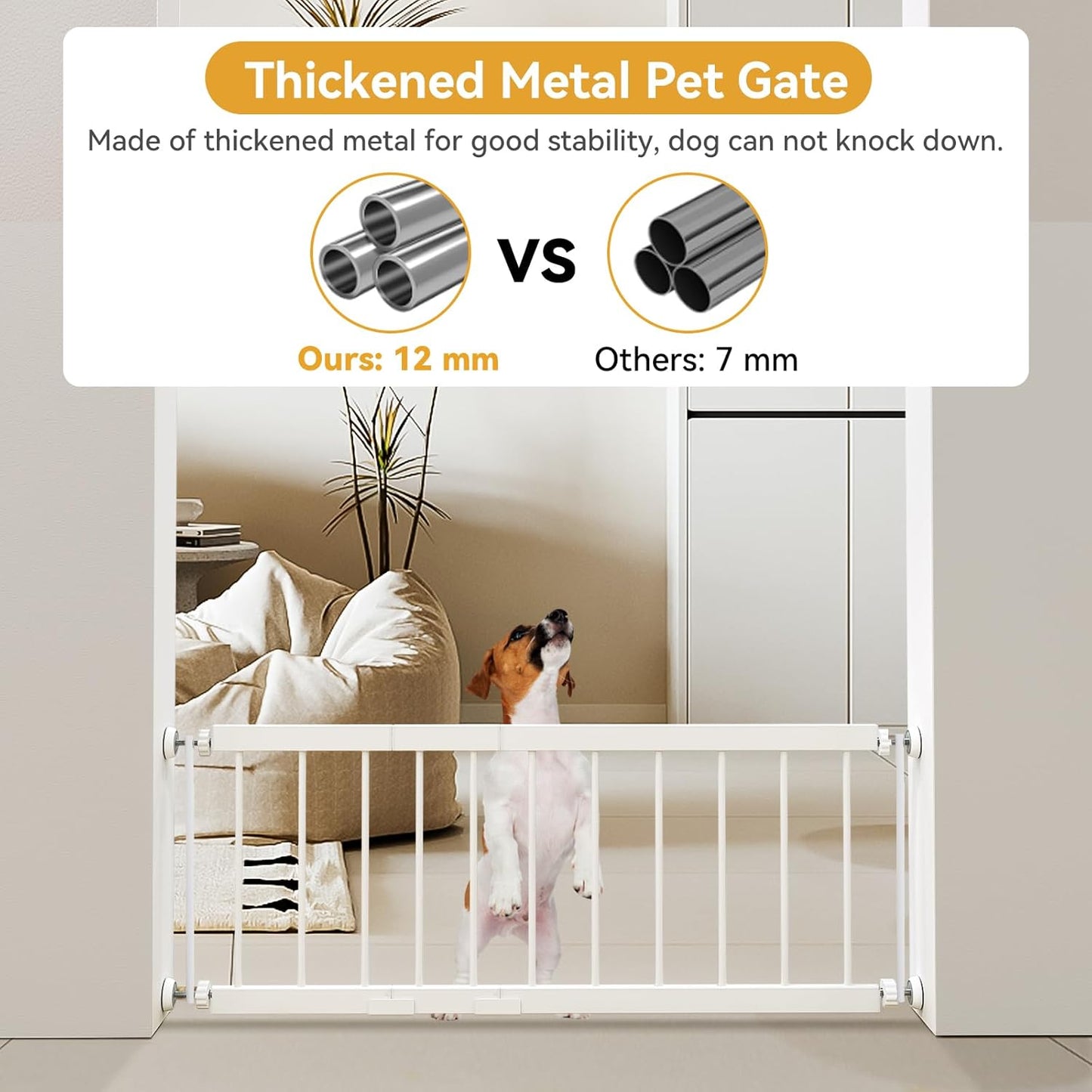 Dog Gate Indoor,18"-45" Adjustable Extra Wide Metal Short Dog Gate to Step Over, 18" Tall Small Pet Gate with 3 Extension Kits, Pressure Mounted Gate for Doorways & Stairs Black