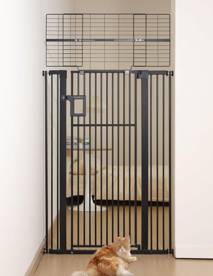 No Pawblems Upgraded 71" Extra Tall Pet Gate for Cat, 29-43" Auto Close Cat Gate for Doorways/Stairs/Hallways, NO Drilling Pressure Mounted, 1.37" Pet-Safe Gap (Black, 71" Tall, 29-43" Wide)