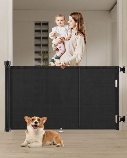 Miumoon 120 inch Retractable Baby Gates 34 inch Tall, Retractable Gate with Reinforced Strip Design to Prevent Crawling Through, 10 FT Extra Wide Retractable Dog Gate for Indoor/Outdoor