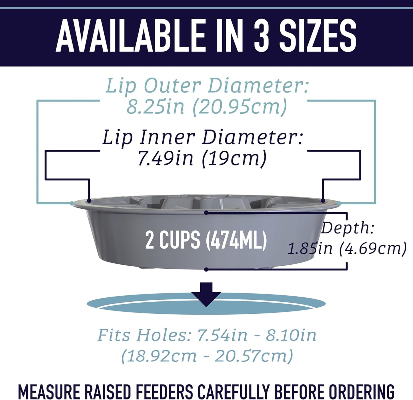 Leash Boss Slow Feeder Dog Bowls (1.5 Cup) Puzzle Dog Food Bowl with Feeder Holes, Fits into Elevated Pet Feeders, Slow Eating for Large, Medium & Small Sized Breeds - Gray