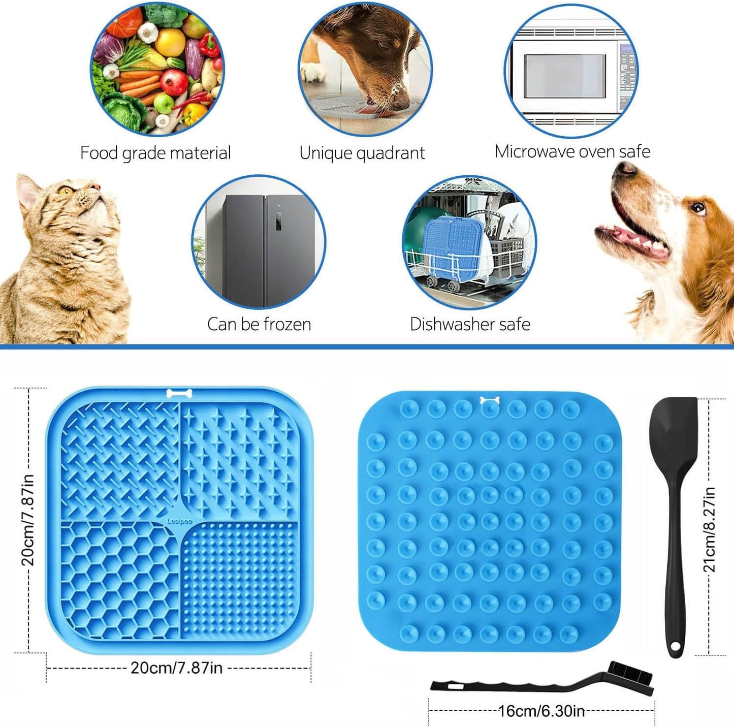 Lesipee Licking Mat for Dogs & Cats 2 Pack, Slow Feeder Lick Pat, Dishwasher Safe, Anxiety Relief Dog Toys Feeding Mat for Butter Yogurt Peanut, Pets Supplies Bathing Grooming Training Calming Mat