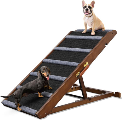 Dog Ramp for Bed - Extra Wide 17’’, Non-Slip Rubber Surface Excellent Traction, Pet Ramp for Small Large Dogs to Get on High Couch Car, Hold up to 200lb, Adjustable, Foldable
