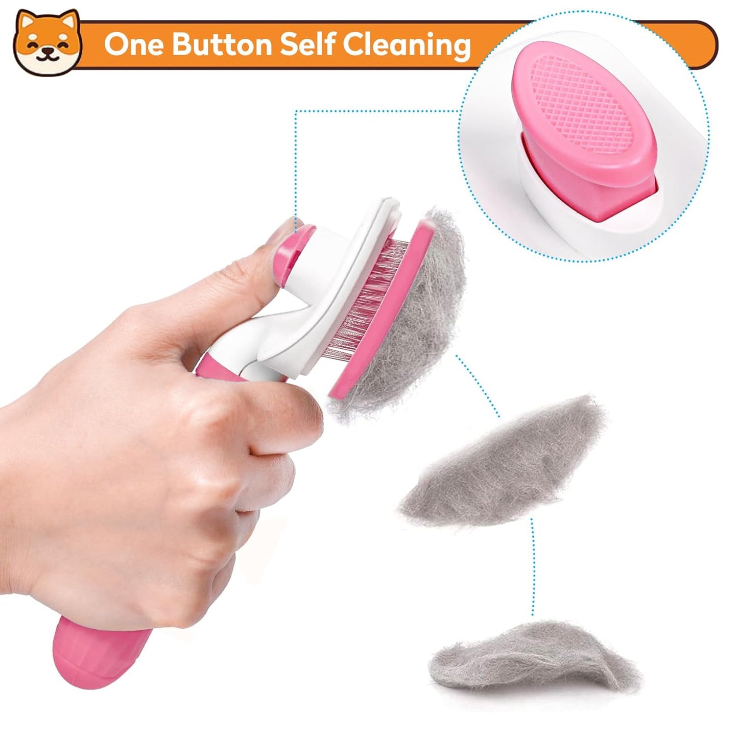 Dog & Cat Brush, Self Cleaning Slicker Brush for Pets, Upgraded Dog Brush for Shedding Massaging and Grooming, Removes Loose Undercoat & Portable Comb for Long Short Haired Dogs(Blue)