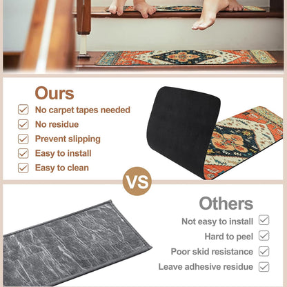 OJIA Non-Slip Carpet Stair Treads for Wooden Steps Set of 15, 30''X8'' Indoor Runner Resistant Rugs Rubber Safety Mats for Dogs, Kids & Elders, Stairway Grip