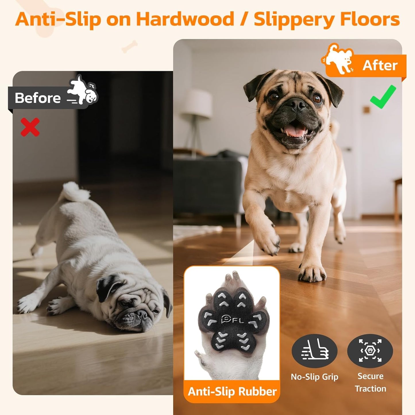 Anti Slip Dog Paw Protector Pads for Senior Dogs, Paw Pads for Dogs Traction, Disposable Self Adhesive Paw Grips for Old Dog on Slippery Hardwood Floor, Black 12 Sets (48pcs) XXL 61-80lbs