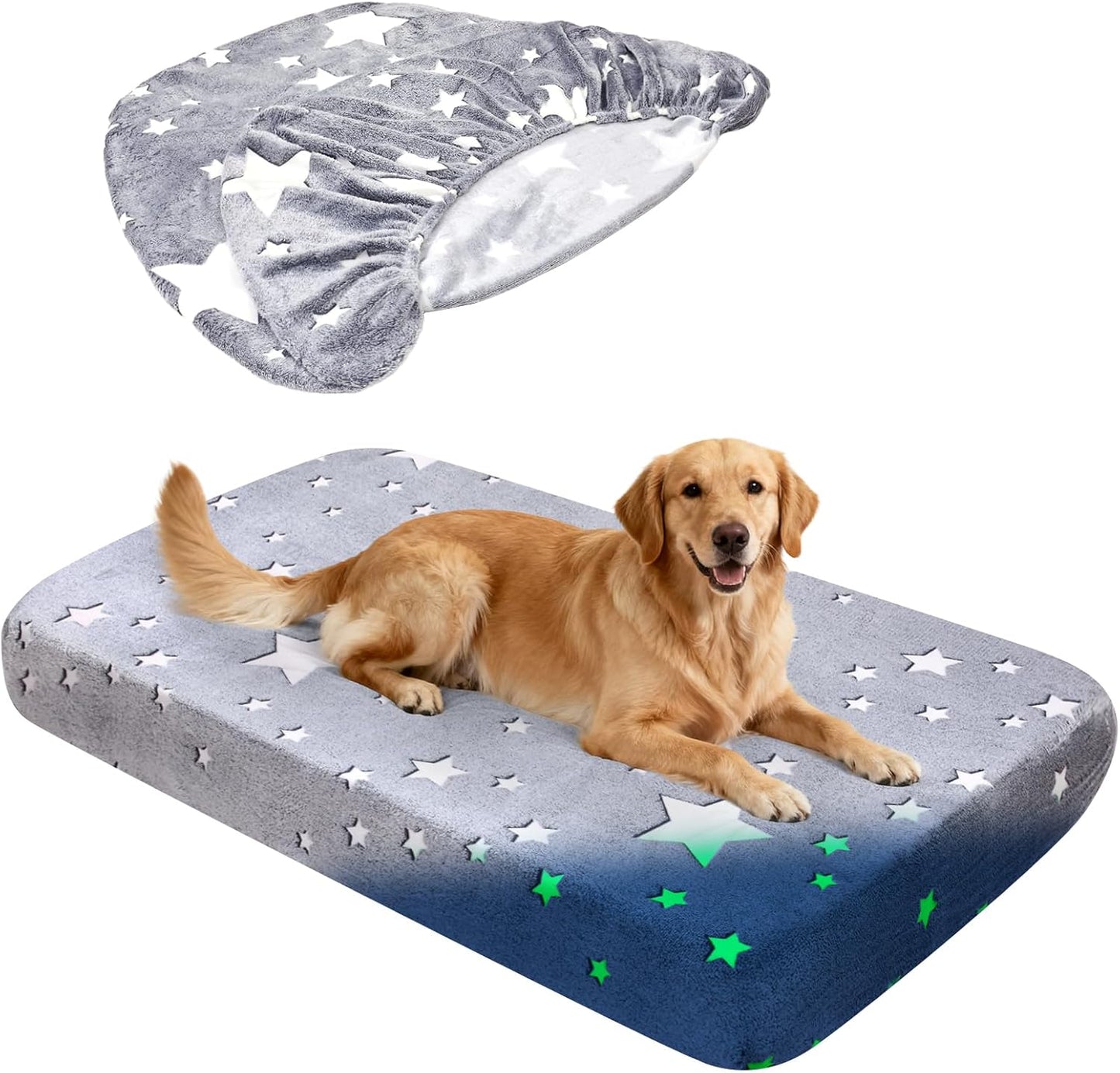Dog Bed Covers Replacement Washable, Elastic Edged Pet Bed Protector with Cute Dog Pattern Design for Small & Medium Pet Beds, Cover Only (Blue, 36x27x6 Inch)