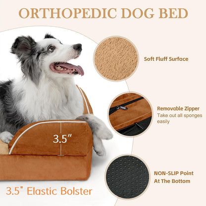 Comfort Expression Orthopedic Dog Bed for Extra Large Dogs 42x30 Inch, Waterproof Egg Crate Foam XL Pet Bed with Removable Bolsters, Dog Couch with Washable Cover & Non-Slip Bottom, Grey - Colors A