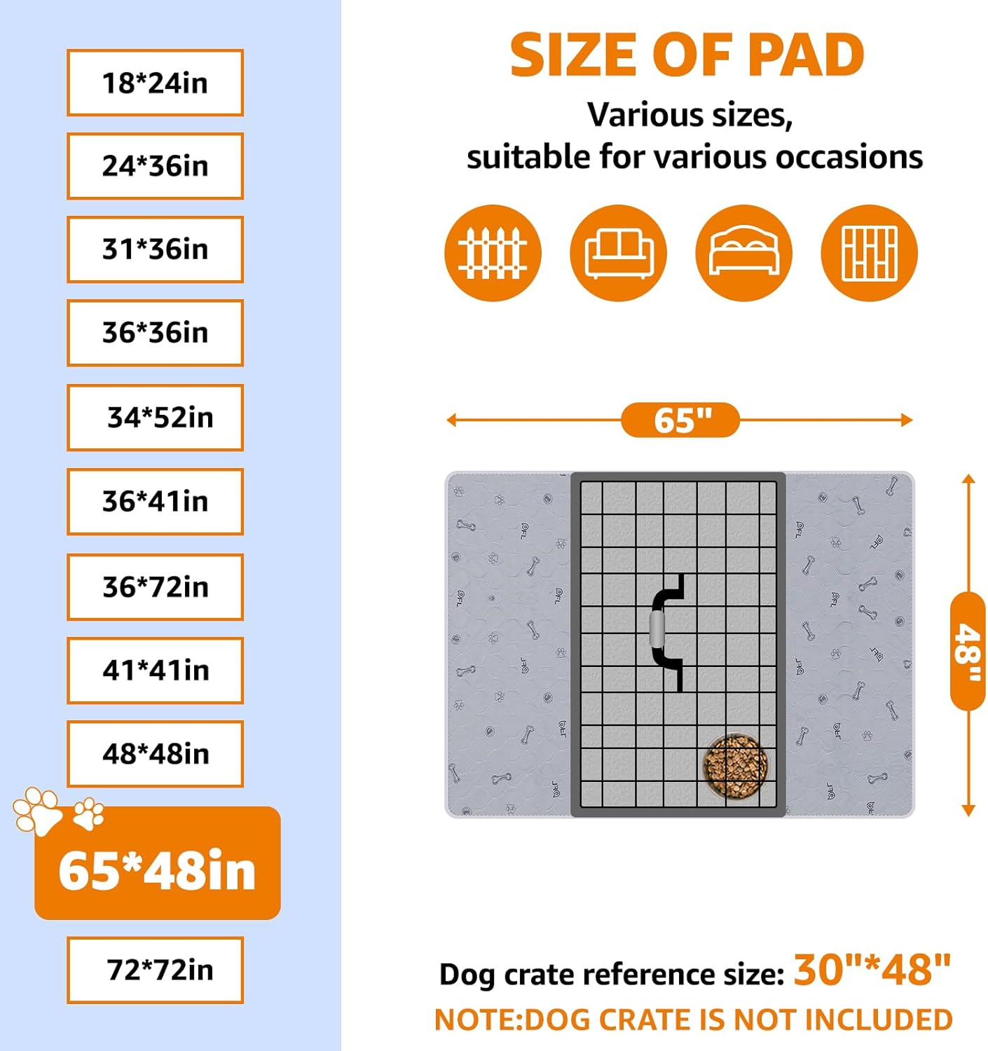 Washable Pee Pads for Dogs, 2Pack Reusable Puppy Pads, Absorbent Whelping Pads with Bone Print, Non-Slip Waterproof Pet Training Pads for Couch, Crate, Potty Training 18x24