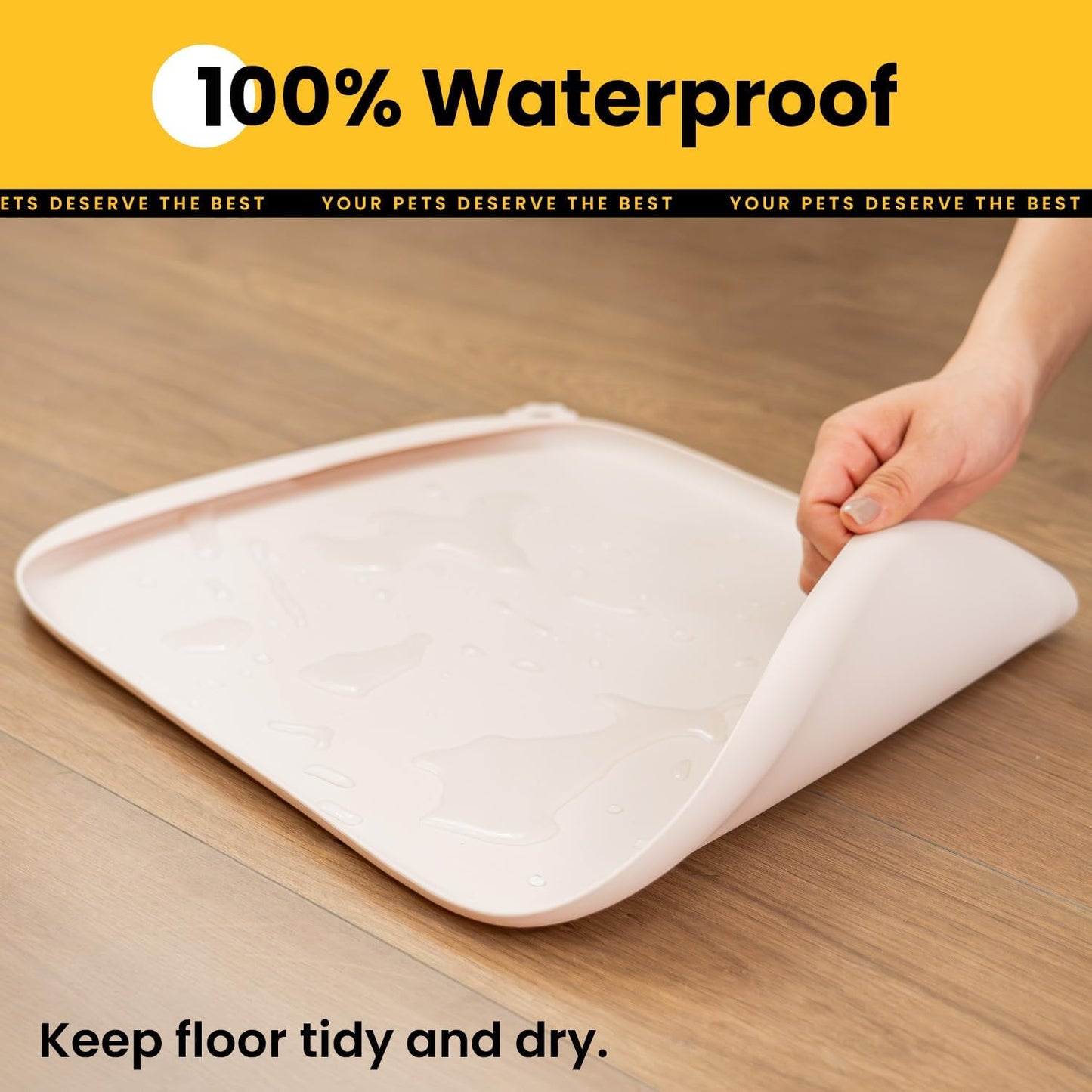 Conlun Dog Food Mat,1/2 Inch Raised Edges Cat Feeding Mat,BPA-Free Silicone Pet Mats for Floor Waterproof,Rubber Placemats for Food and Water Bowls(Natural Tan,18.9"x11.8")