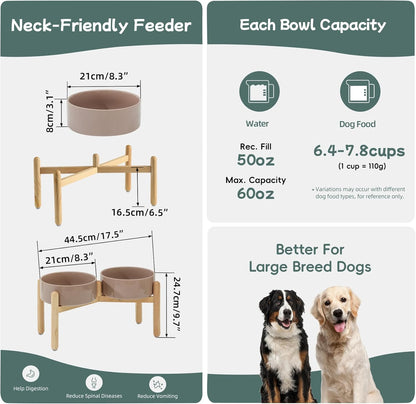 Havniva 8.3inch Ceramic Raised Dog Bowl with Stand, Elevated Dog Bowls for Large Breed Dog Food and Water Bowl Non-Slip Dog Dish Large Capacity Feeding Pet Water Bowl