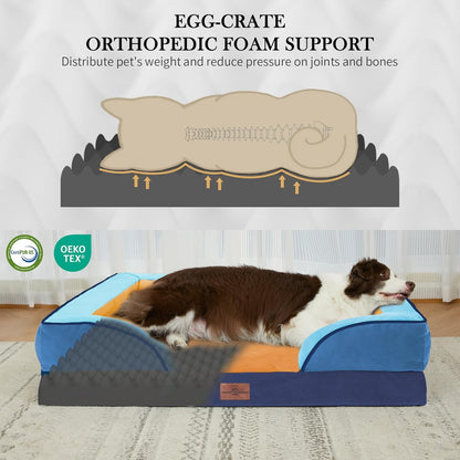 Comfort Expression Orthopedic Dog Bed for Extra Large Dogs 42x30 Inch, Waterproof Egg Crate Foam XL Pet Bed with Removable Bolsters, Dog Couch with Washable Cover & Non-Slip Bottom, Grey - Colors A