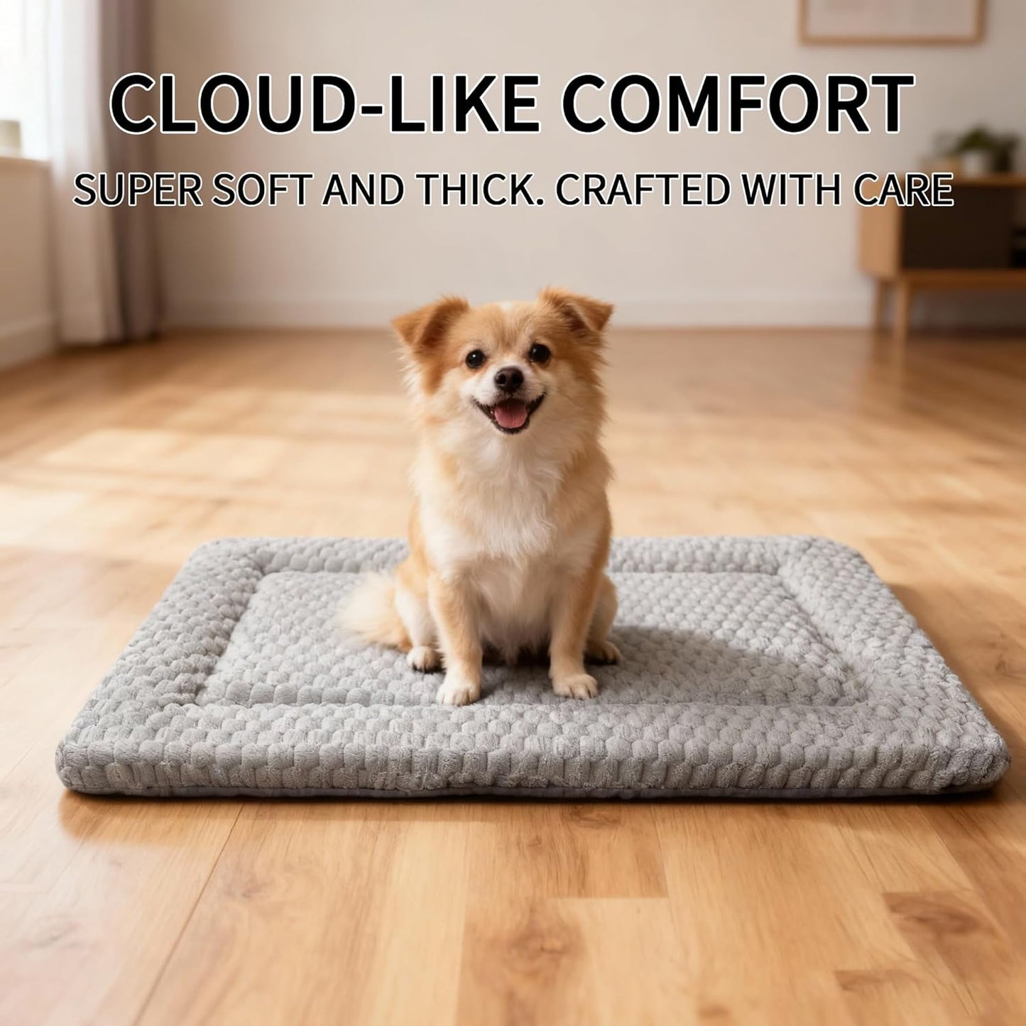 Dog Bed Mat, Reversible Crate Pad & Cute Dog Bed - Machine Washable Kennel Mat with Ultra Soft for Small Dogs (Cool/Warm), 24" x 18", Grey&Star