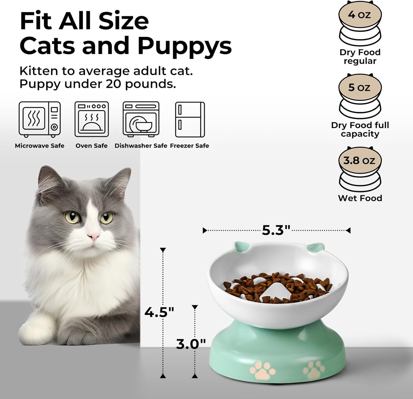 Y YHY Ceramic Cat Slow Feeder, Elevated Dog Food Bowl Tilted Design, Slow Feeder Bowl no Black Chin, Cat Shape for Dry and Wet Food