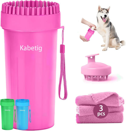 Dog Paw Cleaner Kit for L/XL Dogs - Quick Clean No Full Bath, 2-in-1 Paw Wash Cup with Detachable Silicone Brush Head, Includes Bath Brush & 3 Absorbent Towels, Blue
