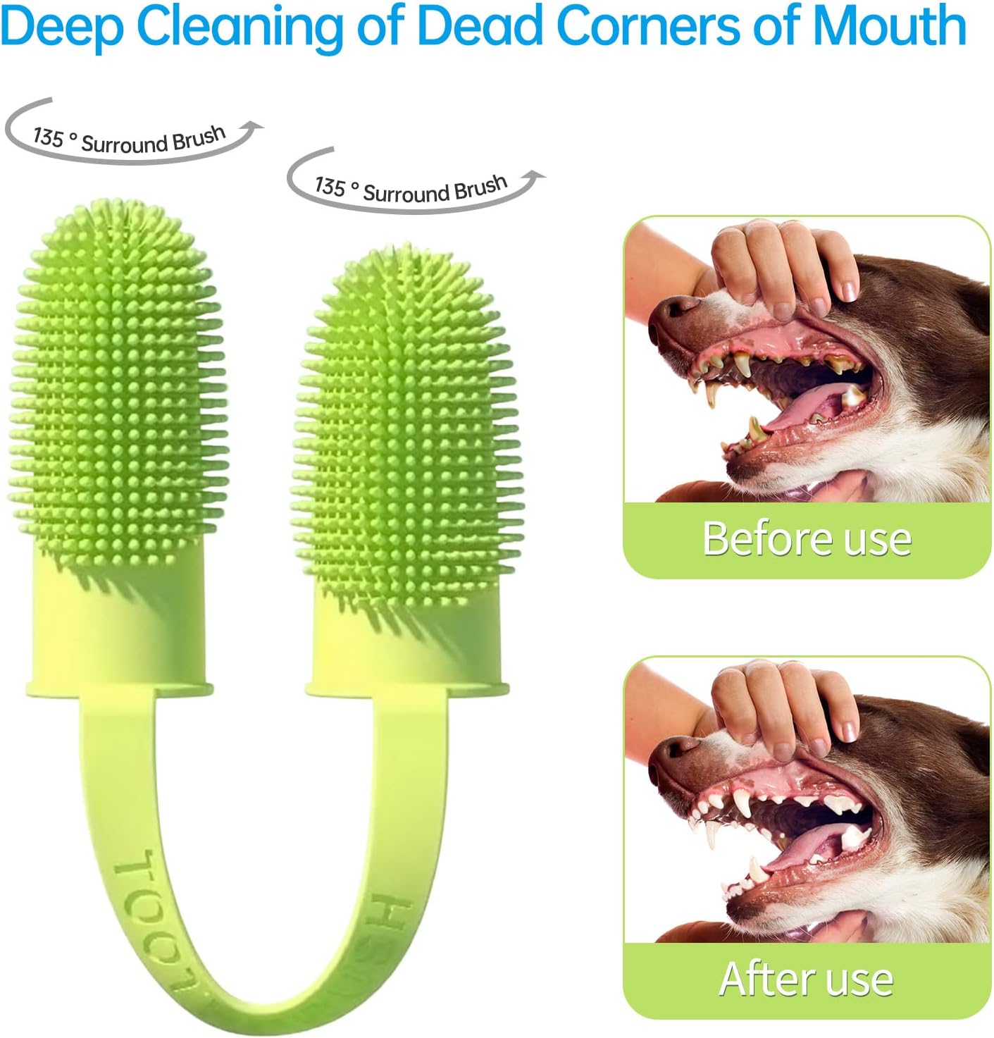 2 Pack Dog Toothbrush, 135ºSurround Bristles for Easy Teeth Cleaning, Double-Finger Toothbrush Dental Care for Puppies, Cats and Medium Pets