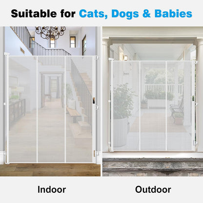 Reinforced 72" Extra Tall Pet Gate for Cat, Dog, Puppy & Baby, Jump-Resistant & Prevent Crawling Underneath Retractable Baby Gates, Fits 0-55" Width Safety Mesh Dog Gate, 6 Foot Extra Tall Cat Gate