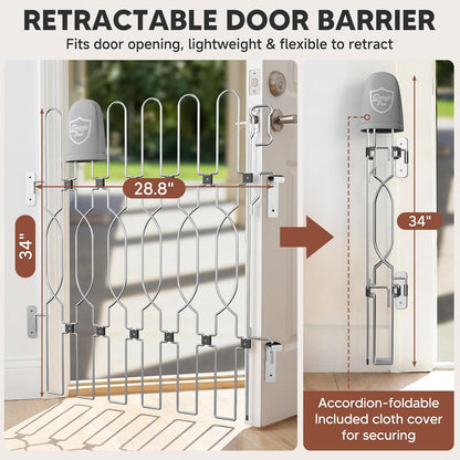 Snagle Paw Extra Tall Metal Retractable Door Barrier, 28.4" Wide 35" Tall Safety Dog Gate for Front Door,Easy Install Retractable Pet Gate for Recreational Vehicle,Doorways
