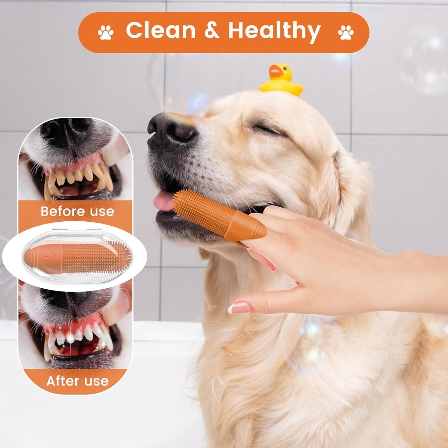 Duckart 4 Pack Dog Toothbrush, 360° Cleaning Finger Brush for Dogs Teeth, Food Grade Silicone Pet Brush Fits Most Fingers, Puppy Toothbrush for Dogs & Cats Dental Care