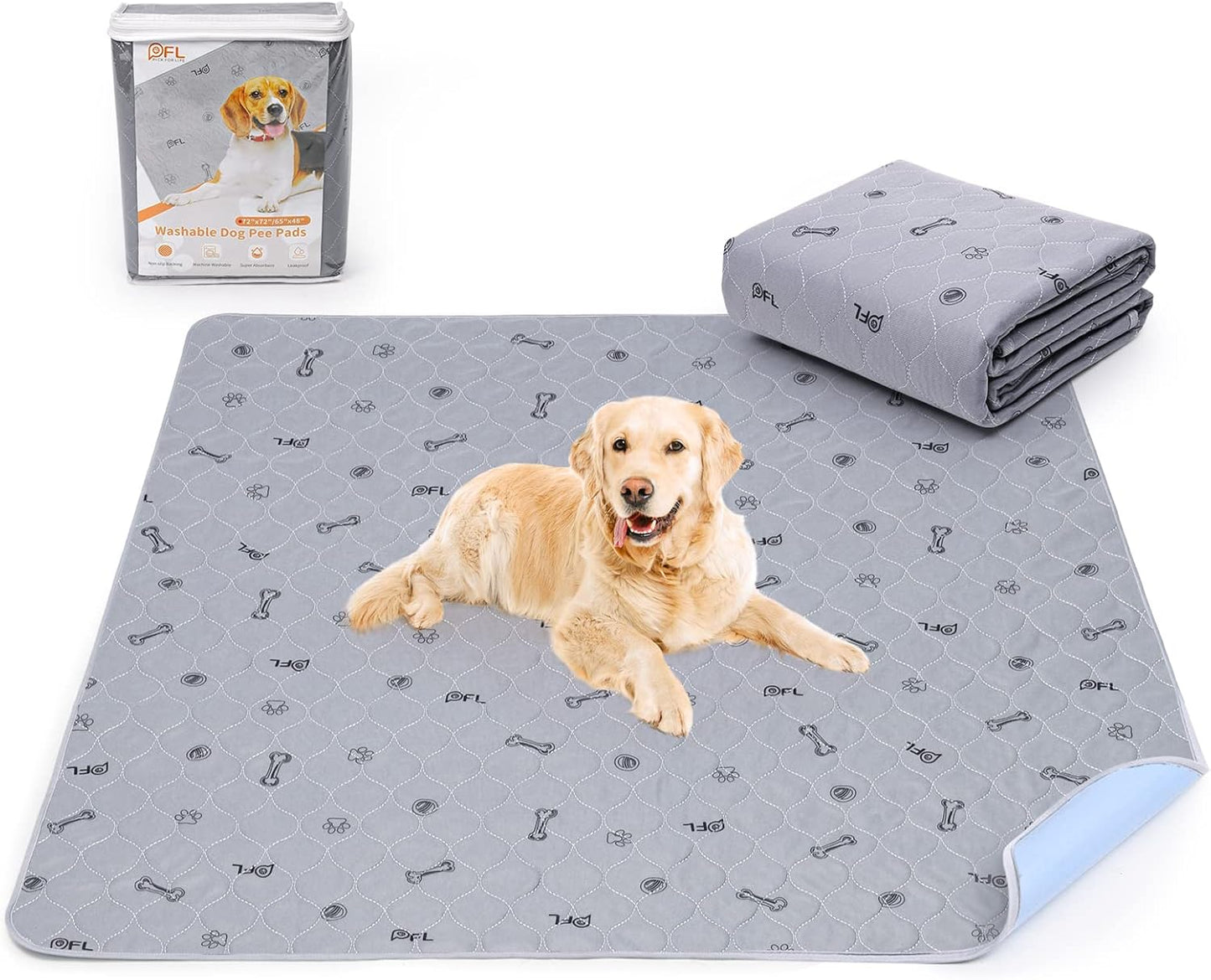 Washable Pee Pads for Dogs, 2Pack Reusable Puppy Pads, Absorbent Whelping Pads with Bone Print, Non-Slip Waterproof Pet Training Pads for Couch, Crate, Potty Training 18x24