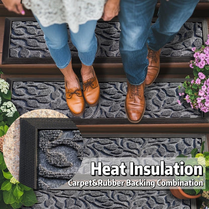 Aucuda Stair Treads Outdoor for Elders and Dogs on Wooden Steps, 30" x 8.5" (2pcs )Non Slip Stair Runner Rug Heat Insulation Rubber Backing, Gray Floral Staircase Mat Carpet for Indoor Grip Farmhouse.