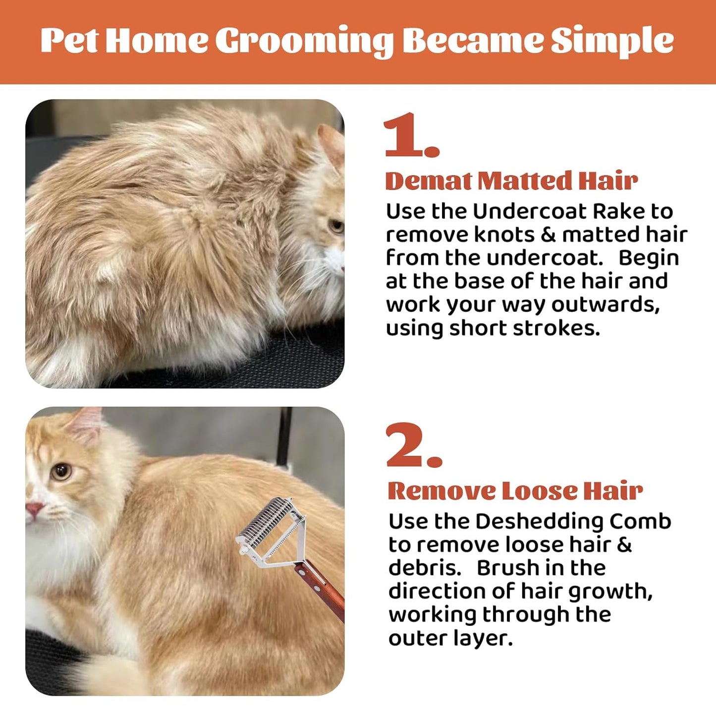 Pet Brush for Dematting & Deshedding, Professional Cat Grooming Brush, Dog Grooming Brushes with Wood Handle, Shedding Comb for Indoor Cats & Long Haired Cat Dog Pet
