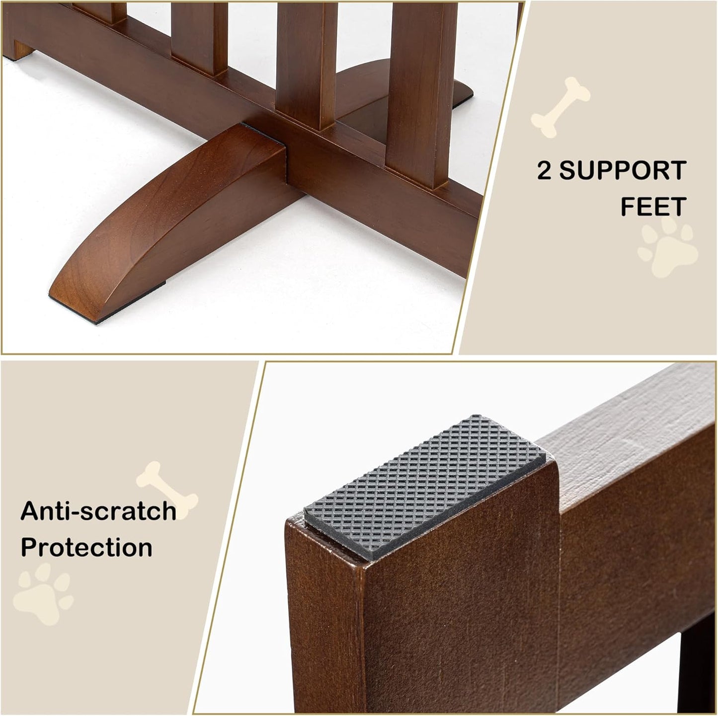36" Height Extra Tall Freestanding Pet Gate, Solid Wood Folding Safety Fence Wooden Dog Gate with 2 PCs Support Feet Ideal for Stairs, Doorways, Halls, Kitchens, Heavy Duty Gates, 3 Panels, Oak