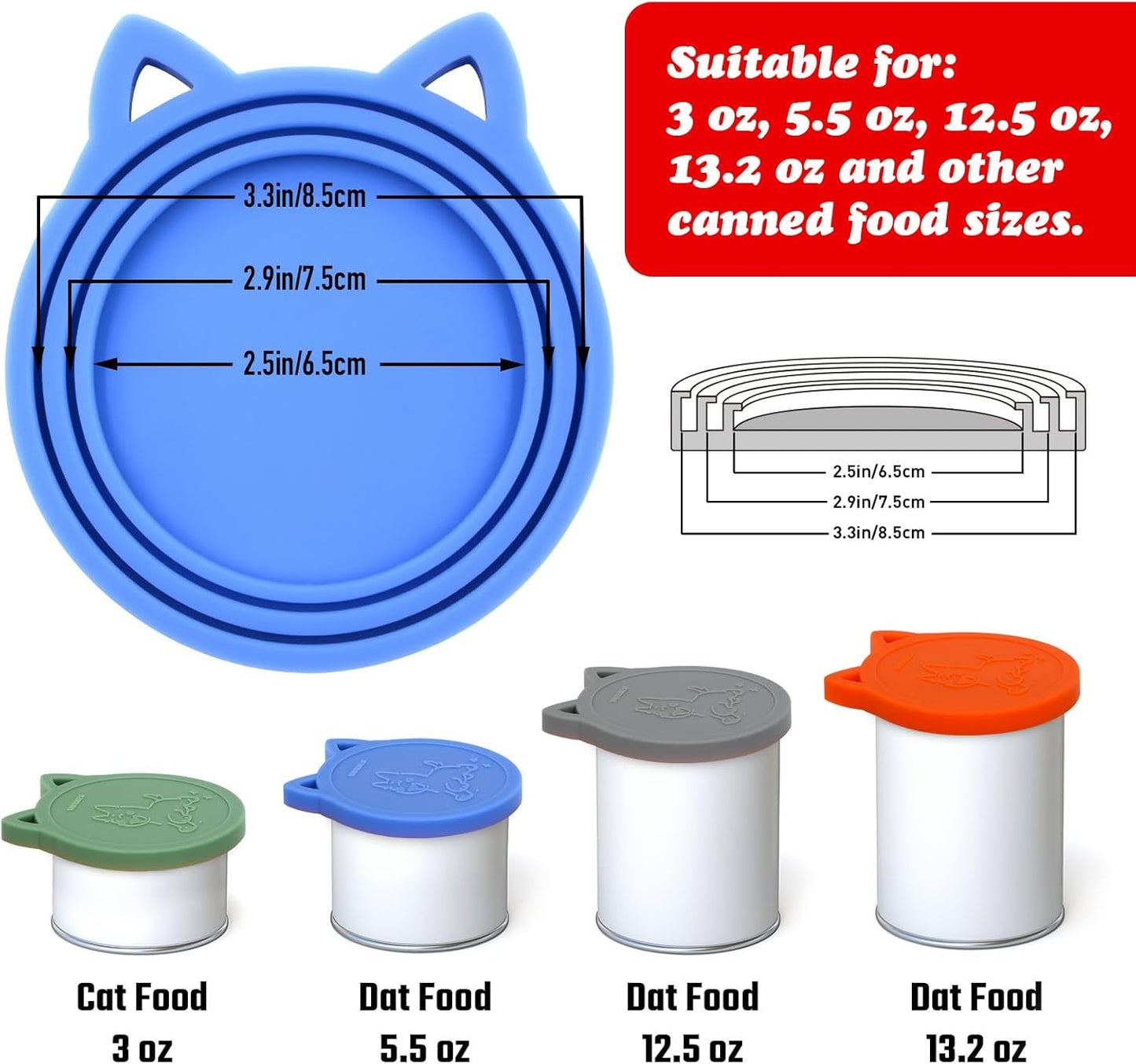 4 Pack Pet Food Can Cover Silicone Food Can Lids,Universal BPA Free, One Fit Most Standard Size Food Cans