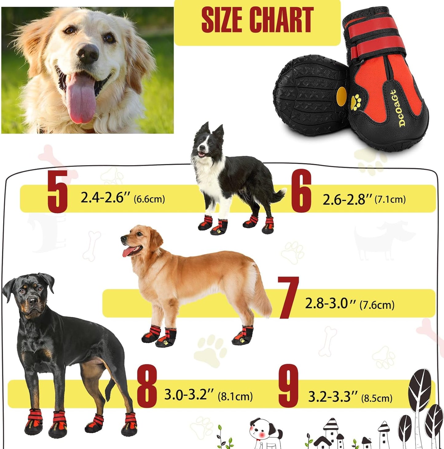 DcOaGt Dog Shoes for Large Dogs, Waterproof Anti-Slip Dog Boots & Paw Protectors for Summer Hot Pavement Winter Snow, Breathable and Reflective Dog Booties for Hiking/Walking/Outdoor/Floor