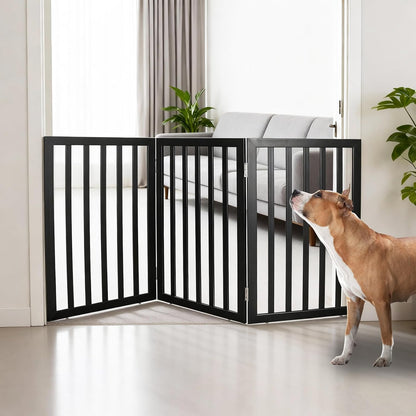 ZJSF Freestanding Indoor Dog Gate for House Foldable Wood Brown Puppy Gate for Doorways Pet Gate for Stairs Extra Wide Pet Fence 24" Height 2 Panels