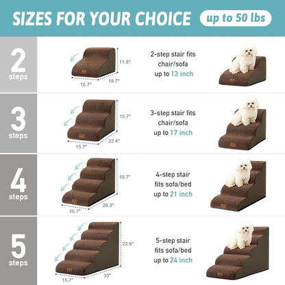 COZY KISS Dog Stairs for Small Dogs 15.7" H, Curved Dog Step for Puppy, Older Cat, Medium Pet Ramp for Sofa, Couch or Chair, Ladder with High Density Foam, 3 Step, 15.7x22.4x15.7 inch, Beige