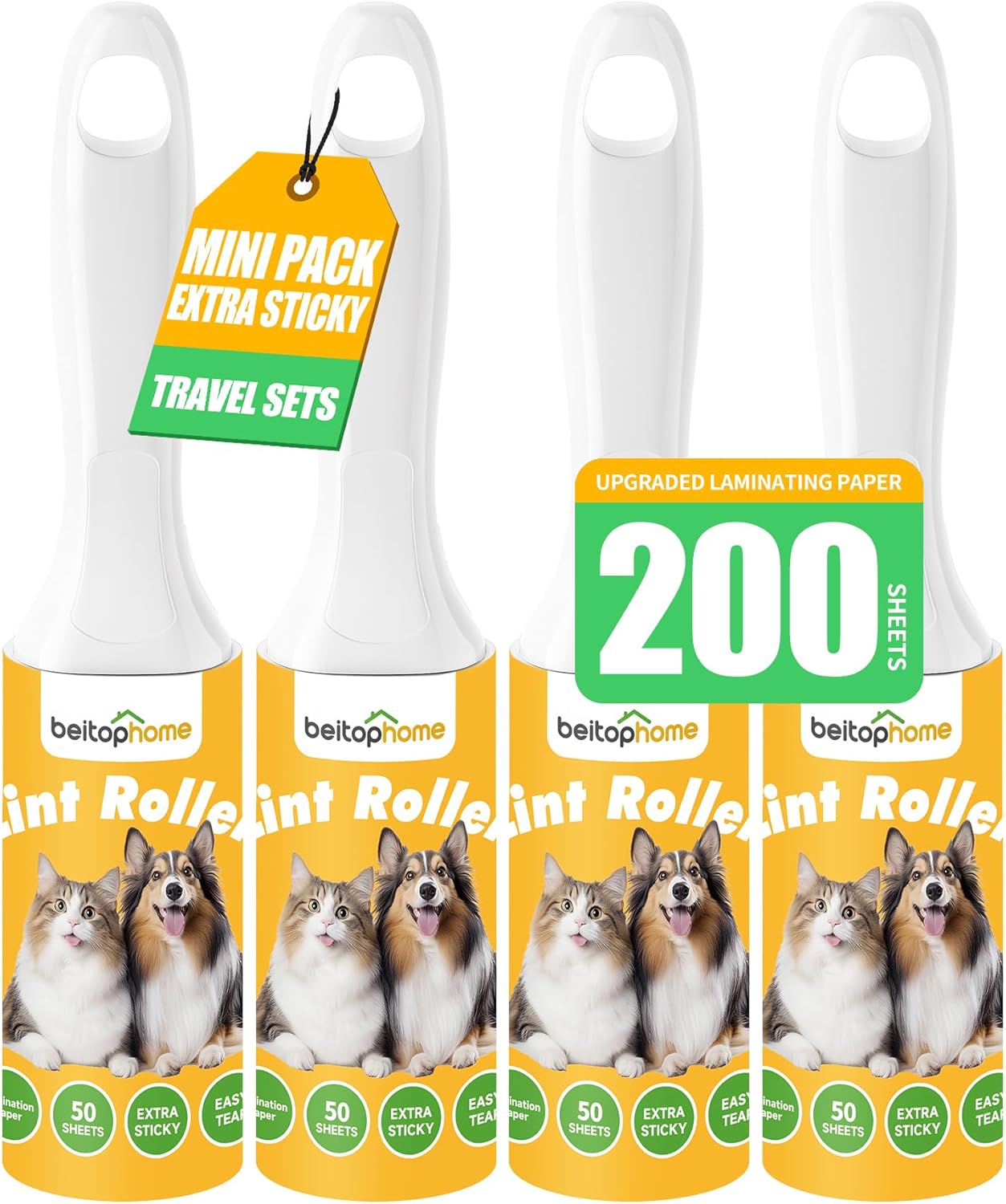 Lint Roller, 800-Sheet Extra Sticky Rollers for Pet Hair, 4 Handles, Value Pack for Dogs, Cats, Clothes, Carpet, Furniture