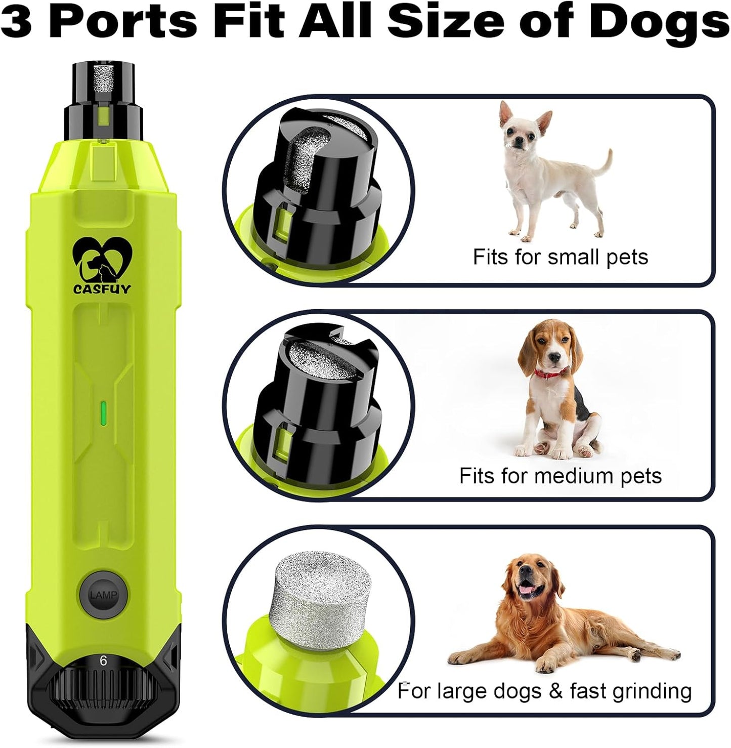Casfuy 6-Speed Dog Nail Grinder - Newest Enhanced Pet Nail Grinder Super Quiet Rechargeable Electric Dog Nail Trimmer Painless Paws Grooming & Smoothing Tool for Large Medium Small Dogs (Blue)
