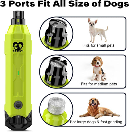 Casfuy 6-Speed Dog Nail Grinder - Newest Enhanced Pet Nail Grinder Super Quiet Rechargeable Electric Dog Nail Trimmer Painless Paws Grooming & Smoothing Tool for Large Medium Small Dogs (Blue)