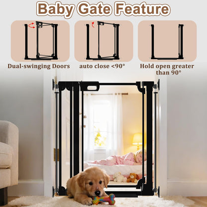 WAOWAO Clear Baby Gate for Stairs Modern Design Acrylic Auto Close Pet Gate, 29.52-37.79" Wide Safety Baby Gate for Doorways,White Clear Dog Gates Indoor, Hallways,Kitchen