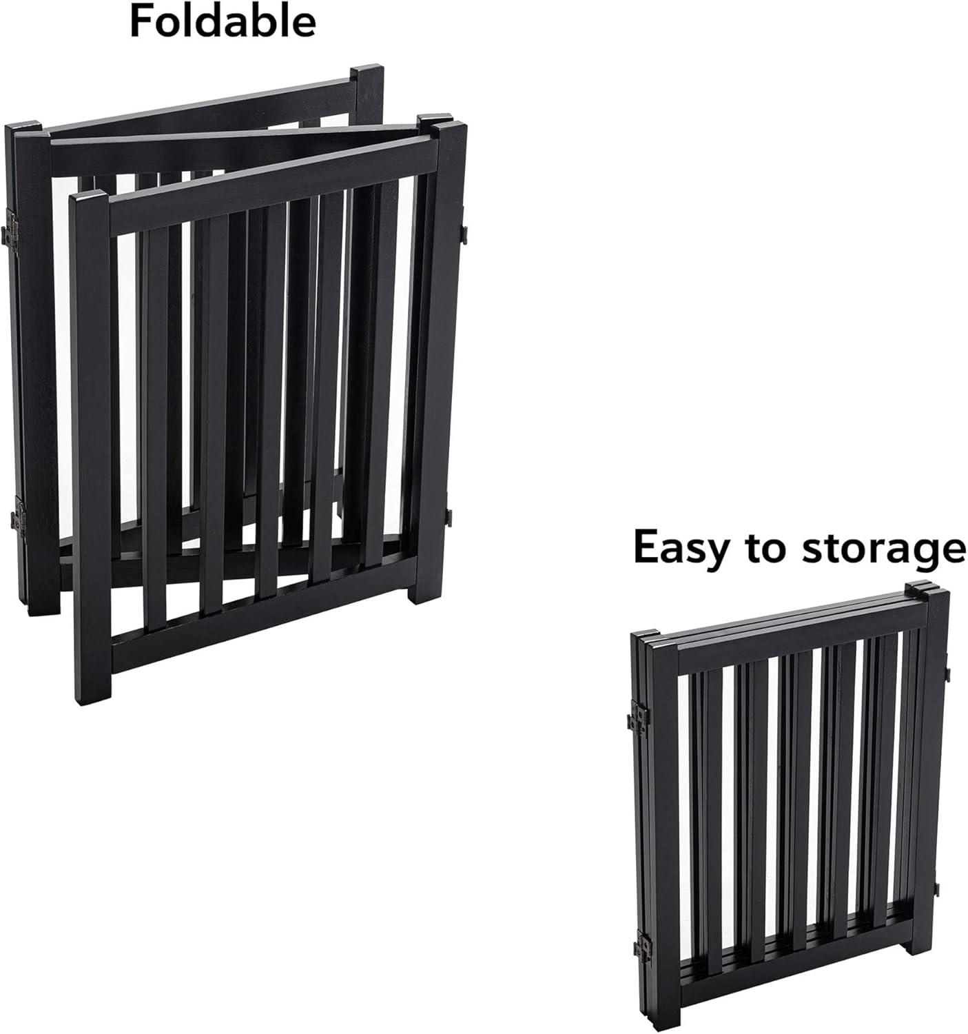 LZRS 2-Panel Wooden Free Standing Foldable Dog Gate Indoor – Solid Hardwood 24" High, Step-Over Safety Pet Gate for Doorways, Stairs & Small Spaces - Indoor Use, White