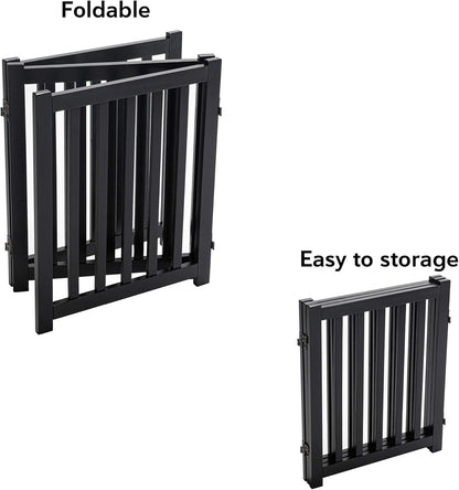 LZRS 2-Panel Wooden Free Standing Foldable Dog Gate Indoor – Solid Hardwood 24" High, Step-Over Safety Pet Gate for Doorways, Stairs & Small Spaces - Indoor Use, White