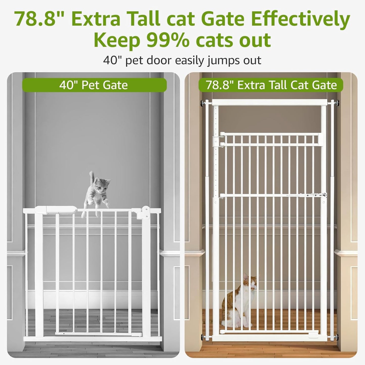 78.8" Extra Tall Pet Gate for Cat/Dog, 32.8-37.4" Wide Tall Cat Gate for Doorways/Hallways, NO Drilling Pressure Mounted Dog Gate for Stairs, Studio, Kitchen (Black)
