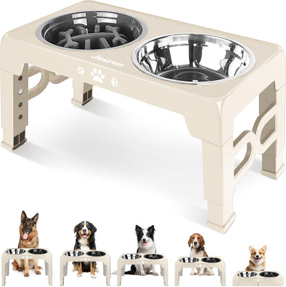 Jovrun Elevated Dog Bowls for Small Dogs and Cats, Non-Slip Cat Bowls with 2 Thick 5.5" Stainless Steel Dishes, Dog Feeder 2 Heights Adjustable to 2.6"-5.3"